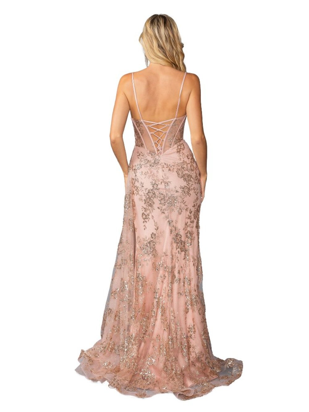 NEW ROSE GOLD Beaded Prom Gown Floor Length With Slit Formal 4425